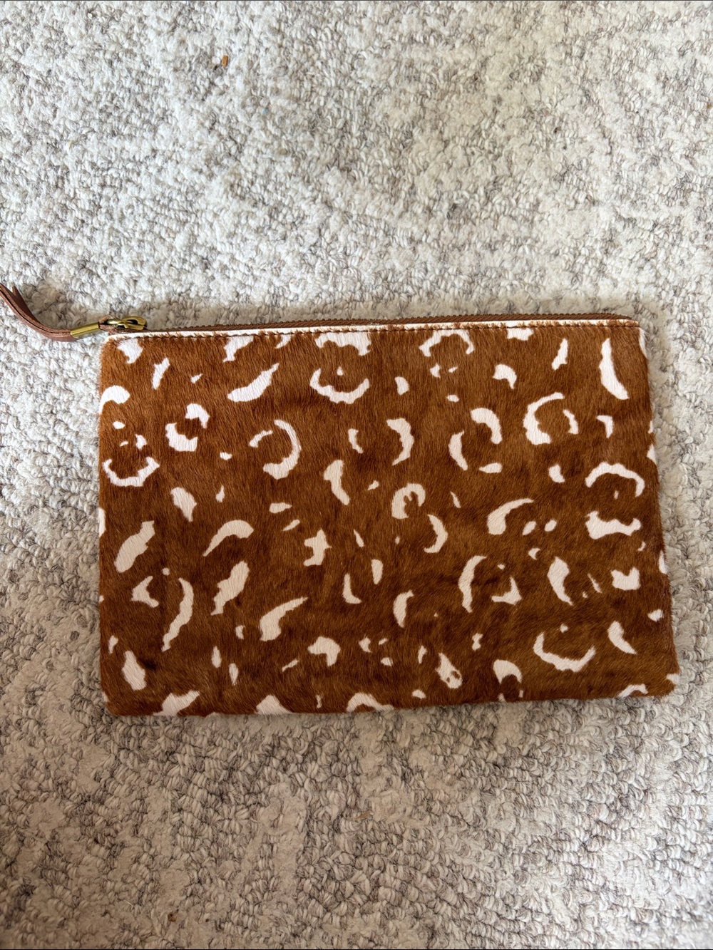 Madewell Brown and White Leopard Print Zip Pouch